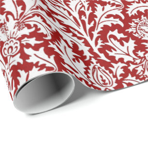Papier Cadeau Damassé de chardon de William Morris, rouge foncé