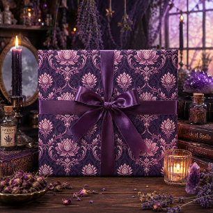 Papier Cadeau Damassé gothique victorien mauve lotus