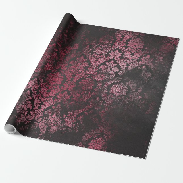 Papier Cadeau Damassé grunge 16 d'éraflure antique rose et noire (Déroulé)