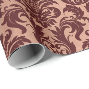 Papier Cadeau Damassé marron de Bourgogne d'en cuivre rose