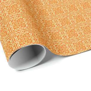 Papier Cadeau Damassé médiévale Fleur-De-lis, mandarine
