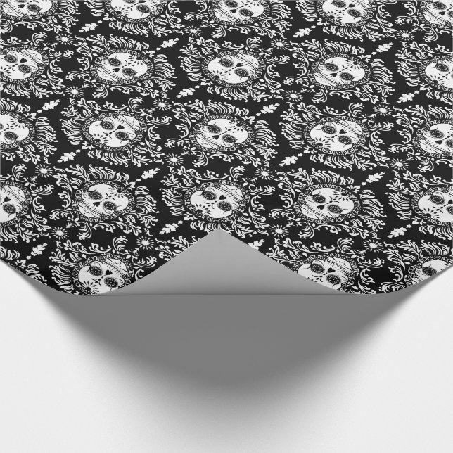 Papier Cadeau Damassé morte - papier d'emballage de crânes chics (Coin)