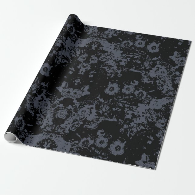 Papier Cadeau Damassé noire florale (Déroulé)