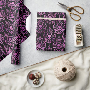 Papier Cadeau Damassé seamless violet et noir crâne Halloween