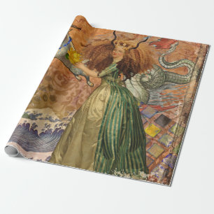 Papier Cadeau Dame de la Renaissance Capricorne Fantaisie Vintag