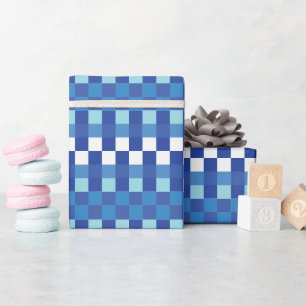 Papier Cadeau Damier Bleu Mignon Moderne