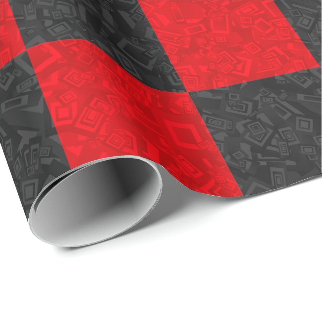 Papier Cadeau Damier noir et rouge (Coin rond)