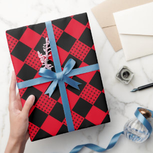 Papier Cadeau Damier rouge et noir carreau de bœuf moderne