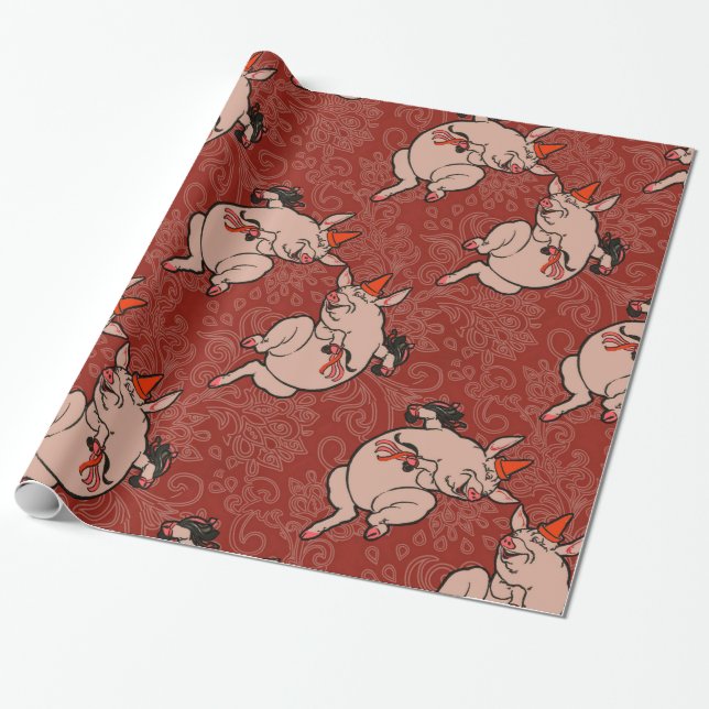 Papier Cadeau Dancing Pig Antique Cute Danseuse (Déroulé)