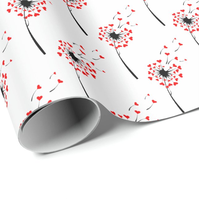 Papier Cadeau dandelion coeur rouge en blanc (Coin rond)