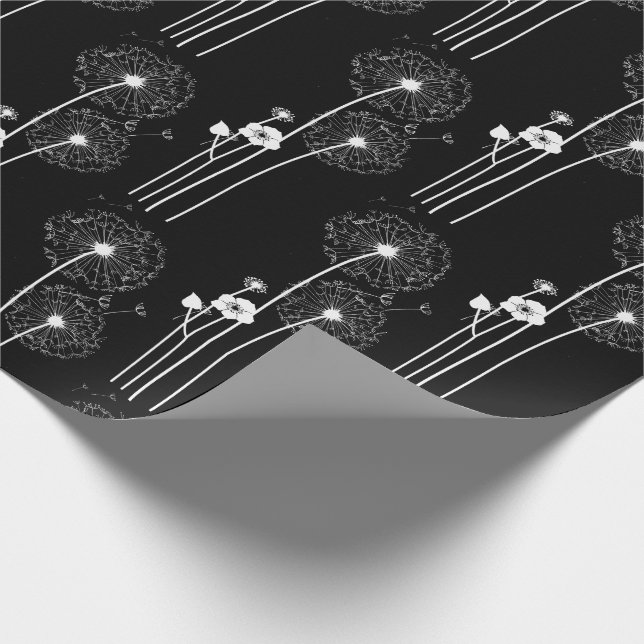 Papier Cadeau Dandelions blancs sur noir (Coin)
