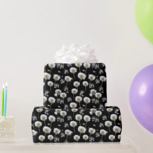 Papier Cadeau Dandelions Fluffés Sur Noir
