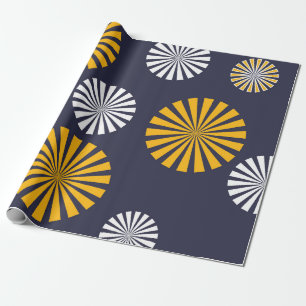 Papier Cadeau Dandelions stylisés, bleu marine, jaune, blanc