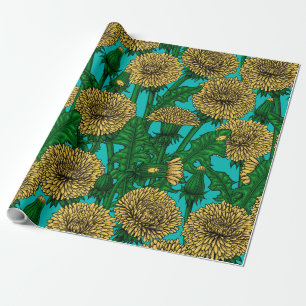 Papier Cadeau Dandelions sur turquoise