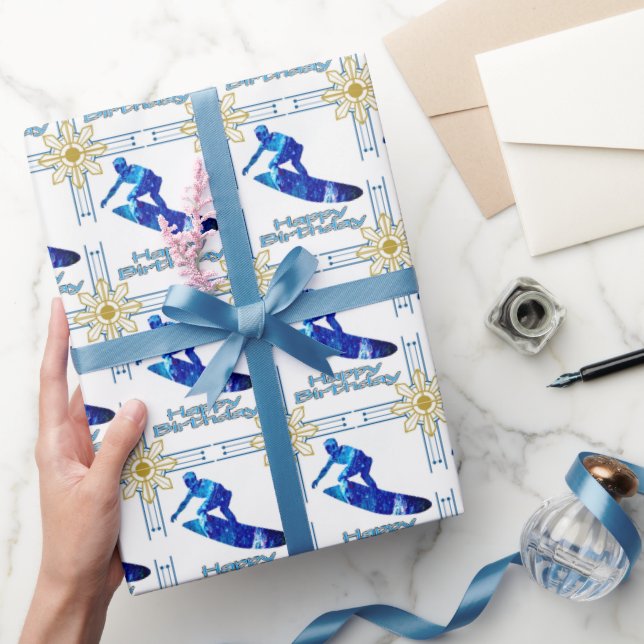 Papier cadeau d'anniversaire surfer (Cadeaux)