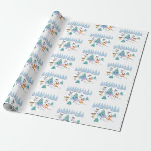 Papier Cadeau Danse Animaux de forêt Noël Aquarelle