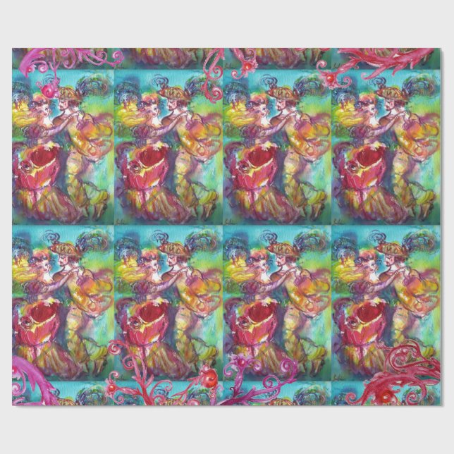 PAPIER CADEAU DANSE CARNAVALE, ROUGE PURRAL SWIRS (Plat)