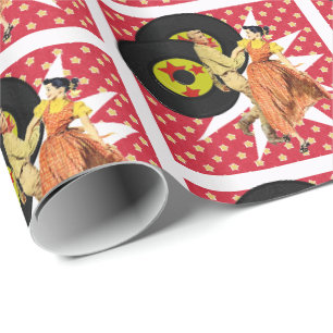 Papier Cadeau Danse carré ou danseurs 50"s Enveloppement de cade