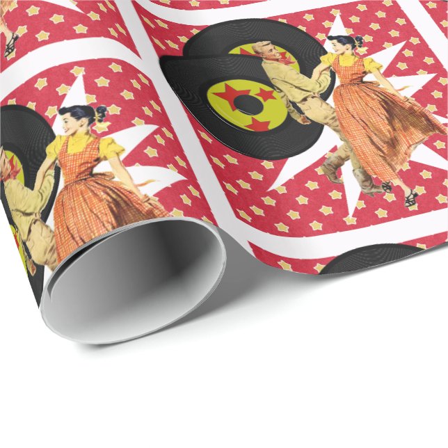 Papier Cadeau Danse carré ou danseurs 50"s Enveloppement de cade (Coin rond)