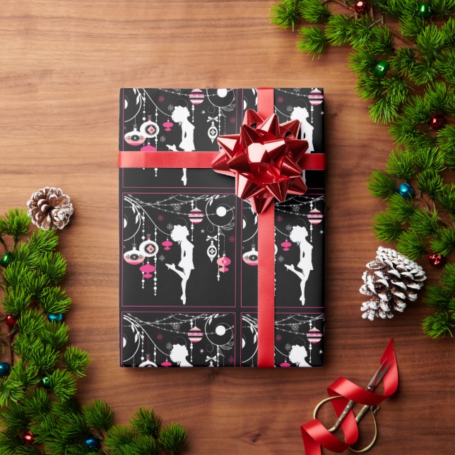 Papier Cadeau Danse irlandaise ornements de Noël rose noir (Cadeau de vacances)