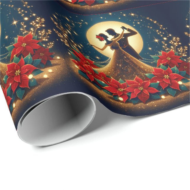 Papier Cadeau Danseurs de salle de bal Lune Noël (Coin rond)