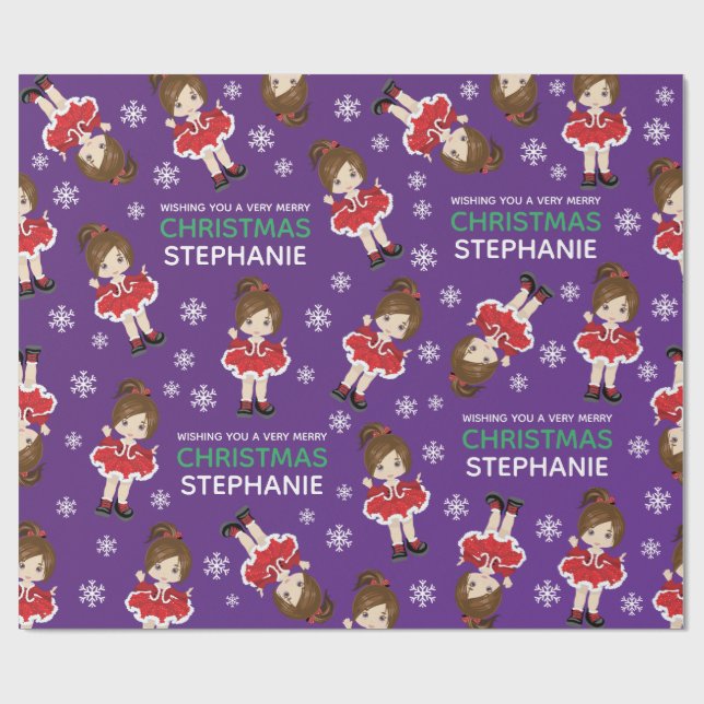 Papier Cadeau Danseuse de Noël Brunette (Plat)