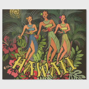 Papier Cadeau Danseuses Hula Vintage d'Hawaï Palmier Tiki Rétro