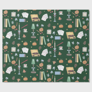 Papier Cadeau Dark Academia Moody Automne Vert