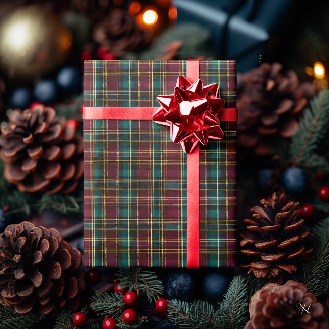 Papier Cadeau Dark Burgundy, Green, and Yellow Plaid – Classic  (Créateur téléchargé)