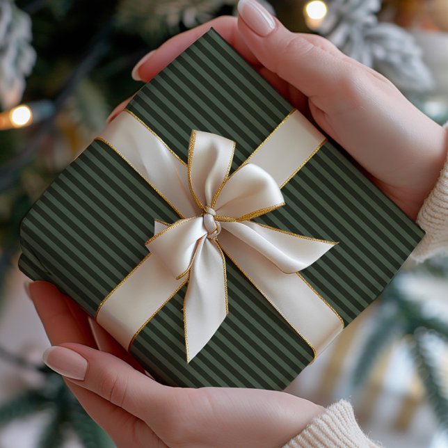 Papier Cadeau Dark Green & Sage Striped (Créateur téléchargé)