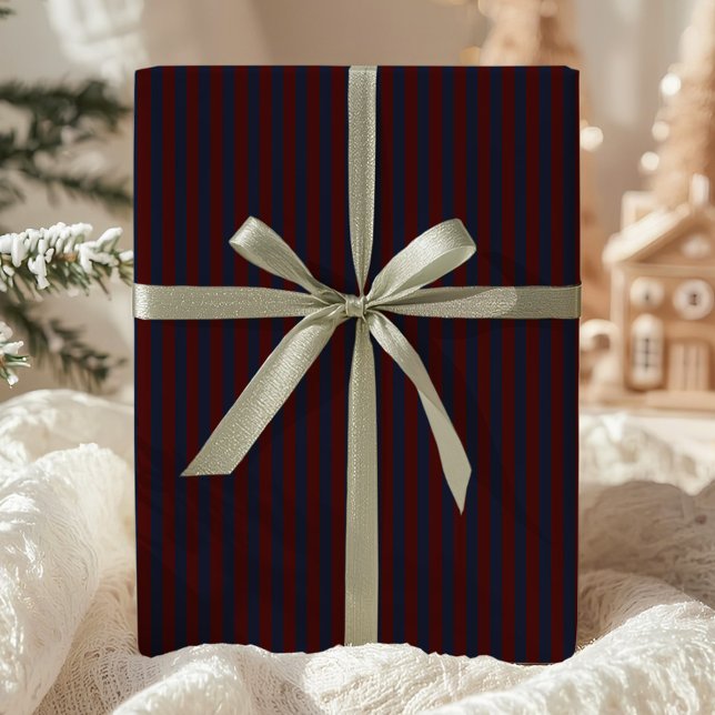 Papier Cadeau Dark Navy & Burgundy Striped (Créateur téléchargé)