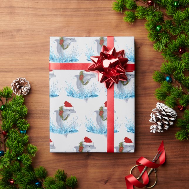 Papier Cadeau Dauphin de Noël avec couronne (Cadeau de vacances)