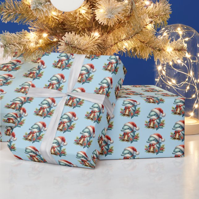 Papier Cadeau Dauphin de plage en carrelage festif Noël (Vacances)
