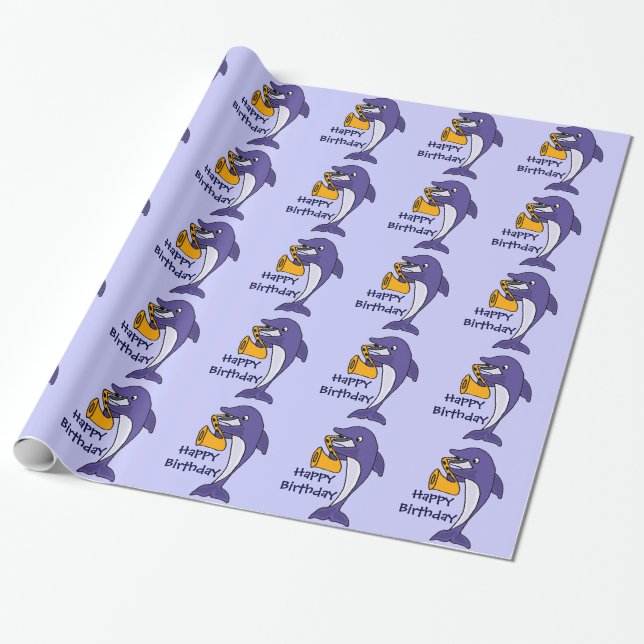 Papier Cadeau Dauphin drôle jouant l'anniversaire Giftwrap de (Déroulé)