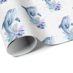 Papier Cadeau Dauphins En Fleurs Mariage