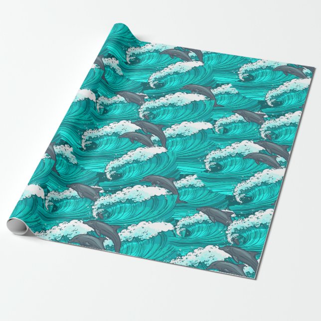 Papier Cadeau Dauphins et vagues (Déroulé)