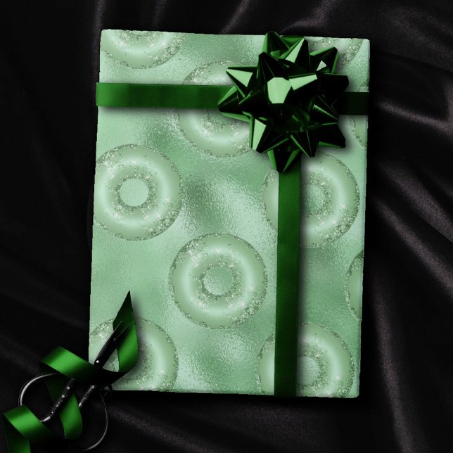 Papier Cadeau Dazzling Donuts | Neo Mint Green Sparkly Motif (Créateur téléchargé)