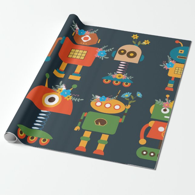 Papier Cadeau De beaux robots conçus par des enfants (Déroulé)