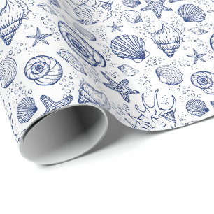 Papier cadeau de coquillage bleu et blanc
