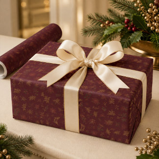 Papier cadeau de fêtes botanique Or Bourgogne