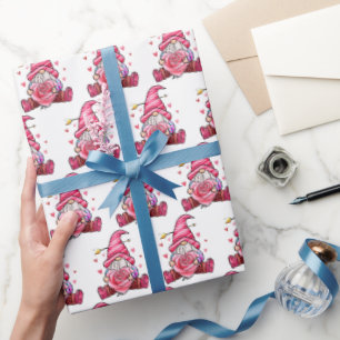 Papier Cadeau de la Saint-Valentin Gnome Rose Tend