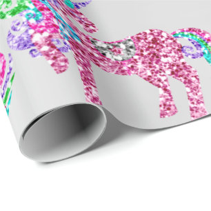 Papier Cadeau De licorne de parties scintillantes de rose charme