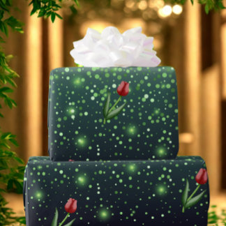 Papier Cadeau De magnifiques Tulipes Rouges & Dégradé Vert Étinc