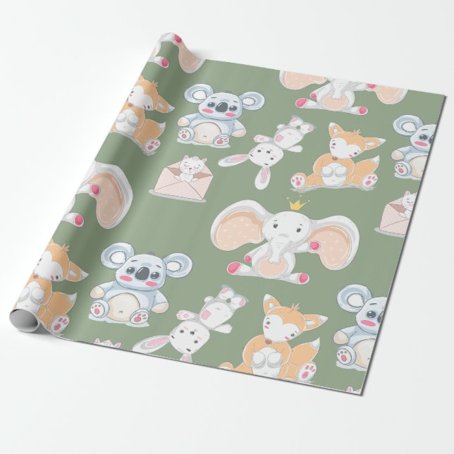 Papier Cadeau De mignons animaux dessinés pour les enfants envel (Déroulé)
