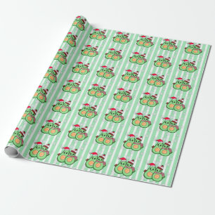 Papier Cadeau De mignons Avocados avec Noël à Santa Hats