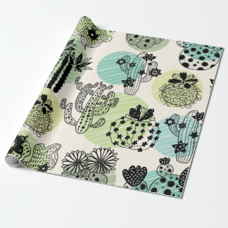 Papier Cadeau De mignons cactus en fleurs. Patch transparent à m