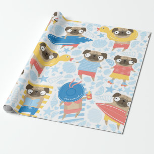 Papier Cadeau De mignons carlins en vacances. motif avec carlin 