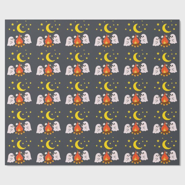 Papier Cadeau De mignons fantômes amis pour Halloween (Plat)