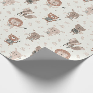 Papier Cadeau De mignons petits animaux dans les tons terre