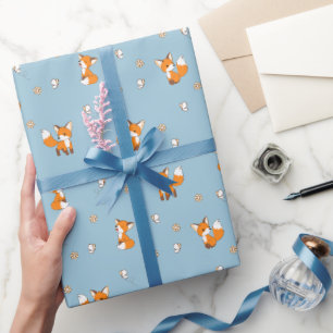 Papier Cadeau De mignons petits renards en bleu